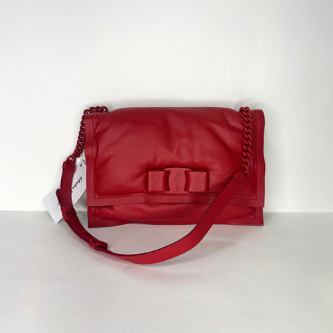 New Salvatore Ferragamo Vara Bow Leather Shoulder Bag