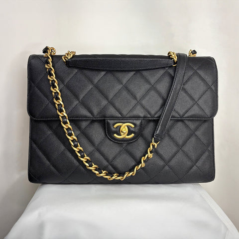 Preloved Chanel Caviar Quilted Carry Me Top Handle Flap Black