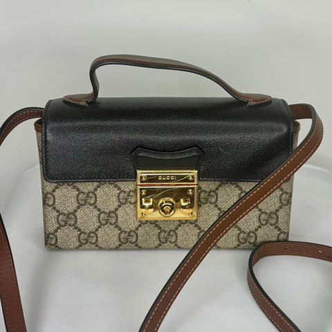 Preloved Gucci Gucci Beige Black GG Supreme Canvas and Leather Mini Padlock Top Handle BeigeBag