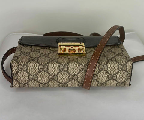 Preloved Gucci Gucci Beige Black GG Supreme Canvas and Leather Mini Padlock Top Handle BeigeBag